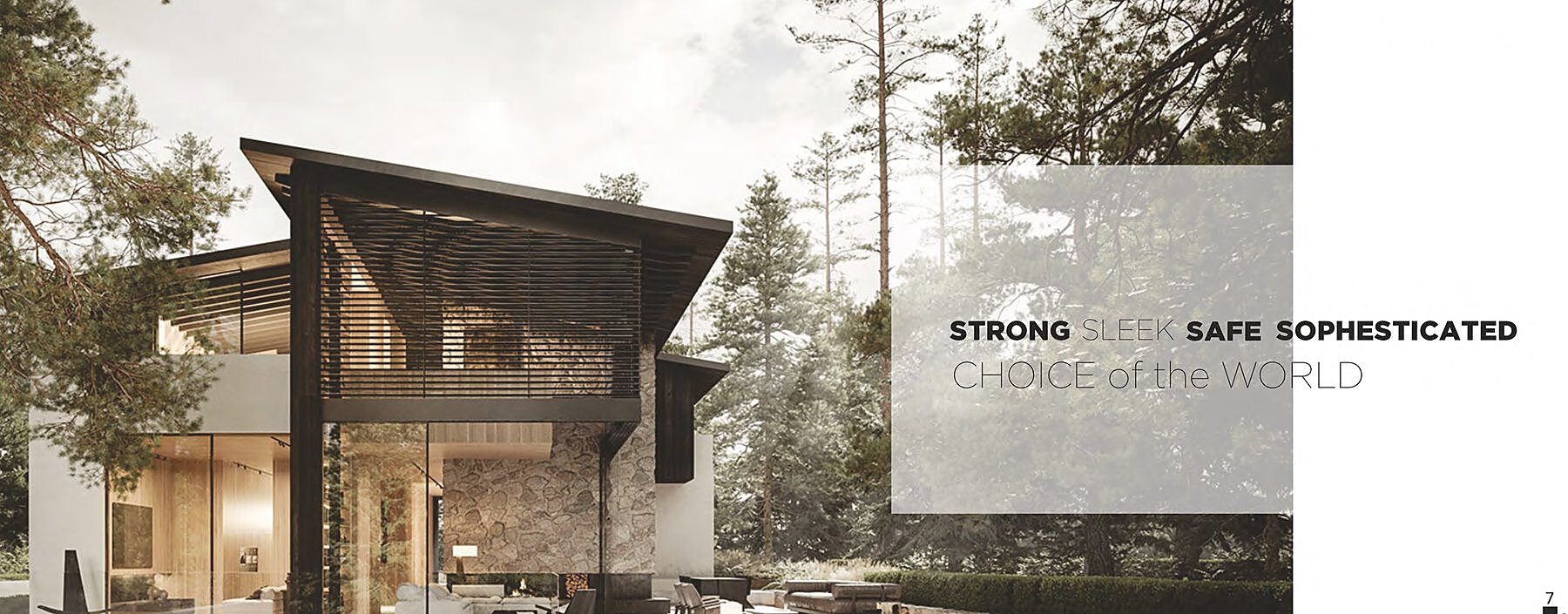 Minimalist house with dark aluminium framed glazing