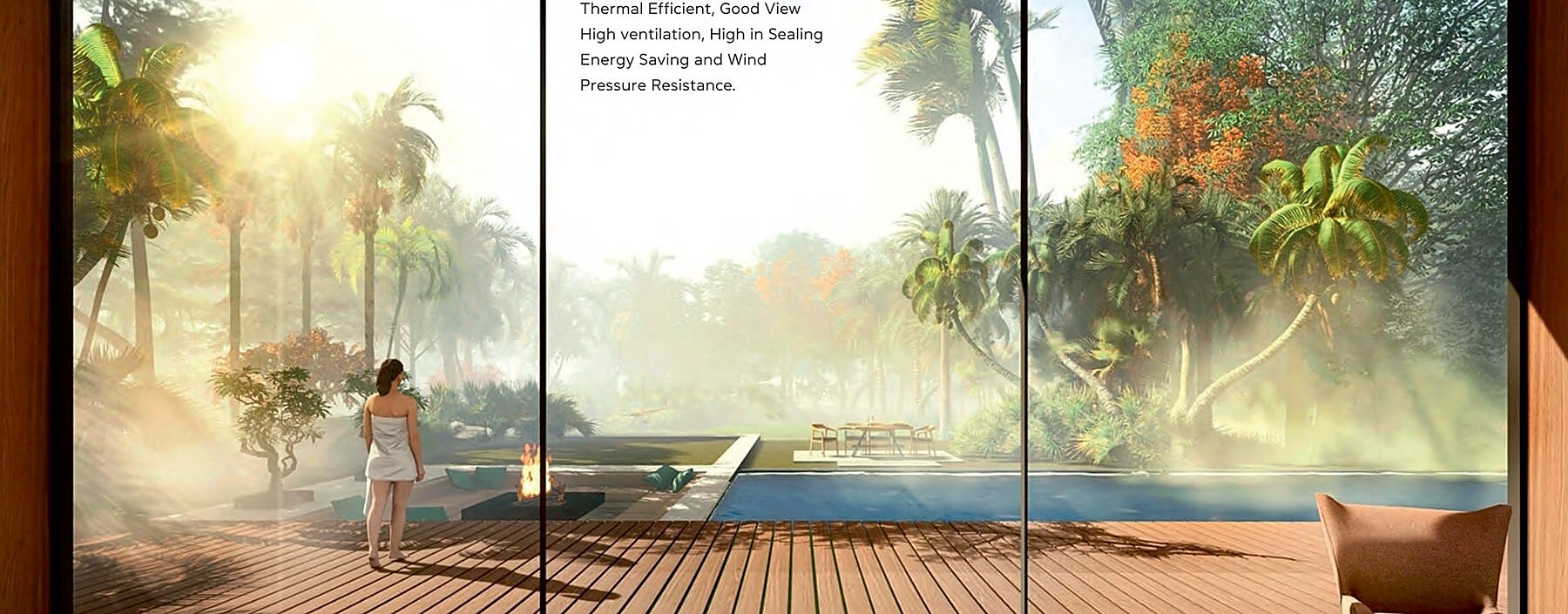 Thermal efficient sliding door opening to a garden pool