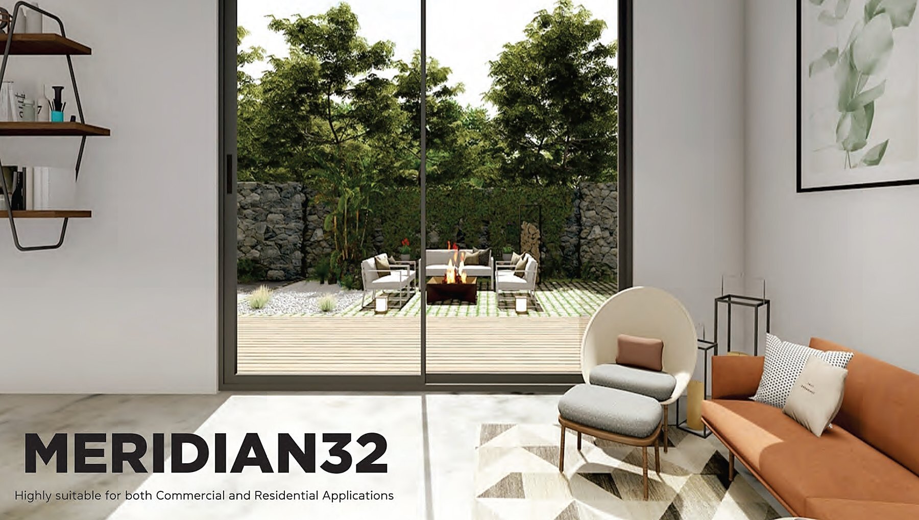 Meridian32 sliding window in a garden-facing living room